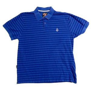 Volcom Royal Blue & Navy Striped Polo Shirt Size XL